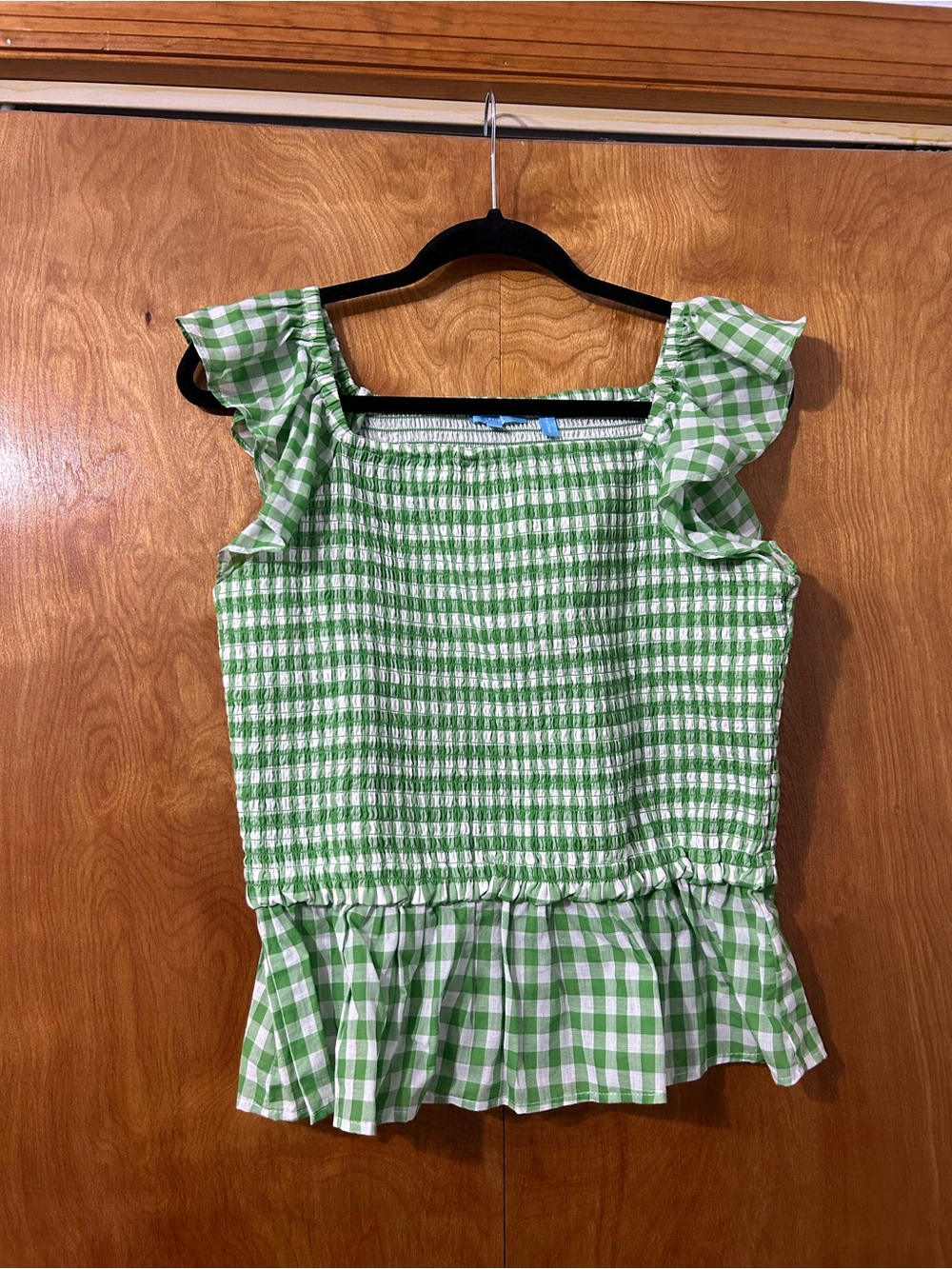 Draper James Green Gingham Ruffle Tank Top